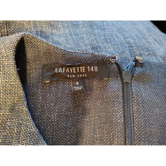 Lafayette 148 Blue Corn Color Linen Cotton Sheath Dress Sleeveless Size 8 V Neck - Picture 5 of 6